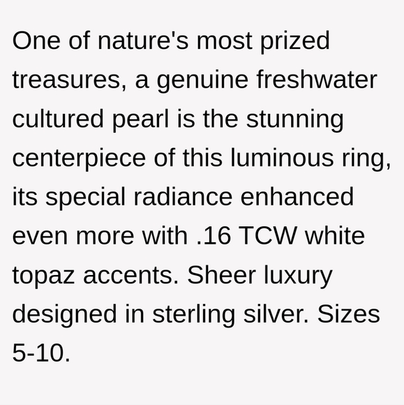 🎁NWT Sterling Silver Genuine Cultured FreshWater White Pearl & Round Topaz Ring - Picture 6 of 12